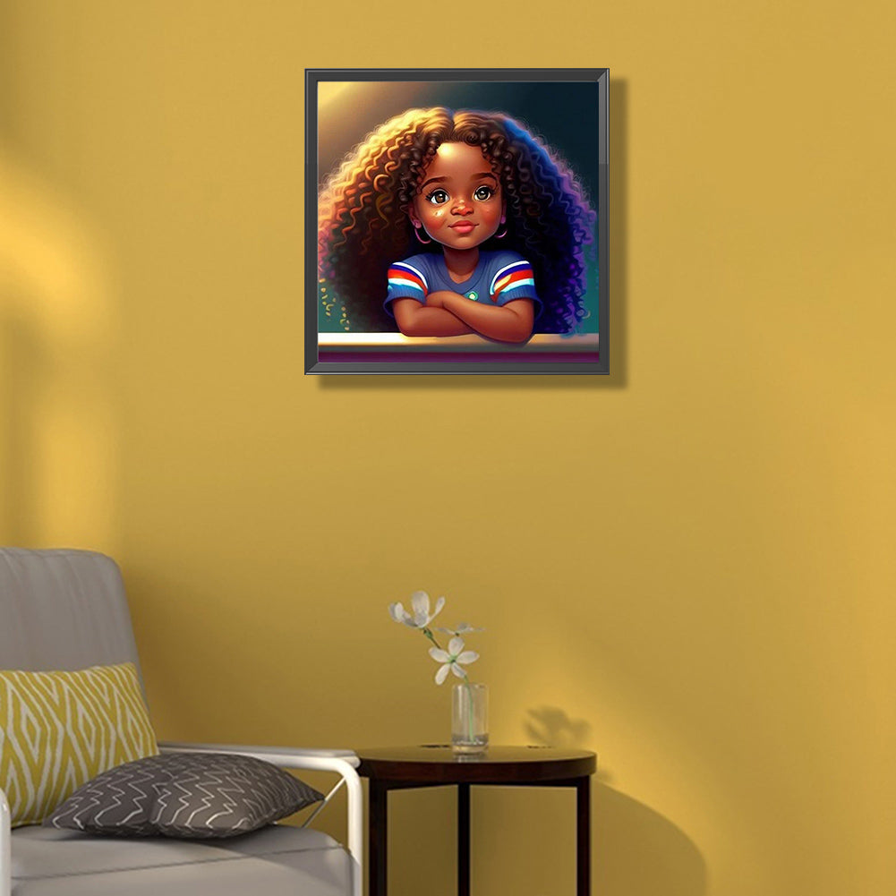 Diamond Painting - Full Round - Casual short sleeve curly hair girls (50*50CM)