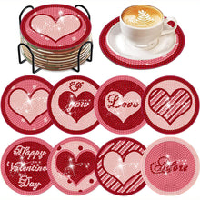 Load image into Gallery viewer, 8Pcs Diamond Art Painting Coasters Craft Kit with Holder for Gift (Pink Heart)