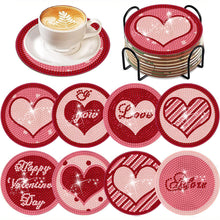 Load image into Gallery viewer, 8Pcs Diamond Art Painting Coasters Craft Kit with Holder for Gift (Pink Heart)
