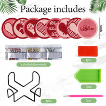 Load image into Gallery viewer, 8Pcs Diamond Art Painting Coasters Craft Kit with Holder for Gift (Pink Heart)