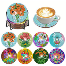 Load image into Gallery viewer, 8Pcs Diamond Art Painting Coasters Craft Kit with Holder for Gift (Color Flower)