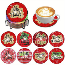 Load image into Gallery viewer, 8Pcs Diamond Art Painting Coasters Craft Kit with Holder for Gift (Red English)