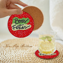 Load image into Gallery viewer, 8Pcs Diamond Art Painting Coasters Craft Kit with Holder for Gift (Red English)