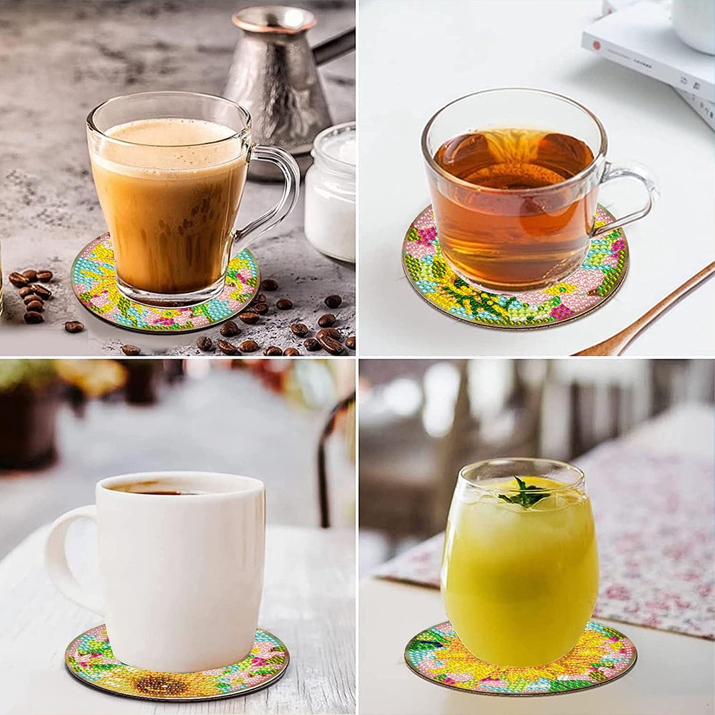 8Pcs DIY Diamond Art Painting Coasters Craft Kit with Holder (Gorgeous Flower)