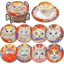 Load image into Gallery viewer, 8Pcs DIY Diamond Art Painting Coasters Craft Kit with Holder (Passionate Cat)