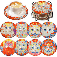Load image into Gallery viewer, 8Pcs DIY Diamond Art Painting Coasters Craft Kit with Holder (Passionate Cat)