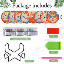 Load image into Gallery viewer, 8Pcs DIY Diamond Art Painting Coasters Craft Kit with Holder (Passionate Cat)