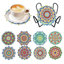 Load image into Gallery viewer, 8 Pcs Diamond Art Coaster Diamond Painting Coaster with Holder (Mandala Flower)