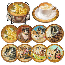 Load image into Gallery viewer, 8Pcs Diamond Art Painting Coasters Craft Kit with Holder for Gift (Farm Cat)