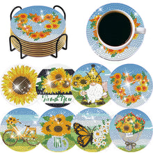 Load image into Gallery viewer, 8 Pcs Diamond Art Painting Coasters Craft Kit with Holder for Gift (Sunflower)
