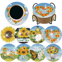 Load image into Gallery viewer, 8 Pcs Diamond Art Painting Coasters Craft Kit with Holder for Gift (Sunflower)