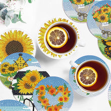 Load image into Gallery viewer, 8 Pcs Diamond Art Painting Coasters Craft Kit with Holder for Gift (Sunflower)
