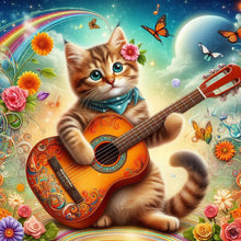 Load image into Gallery viewer, Diamond Painting - Full Round - kitten playing guitar (30*30CM)