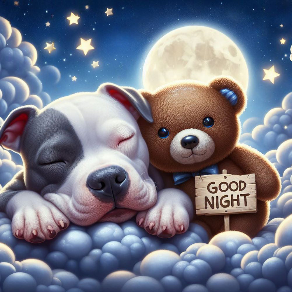 Diamond Painting - Full Round - Good night bear and puppy (30*30CM)