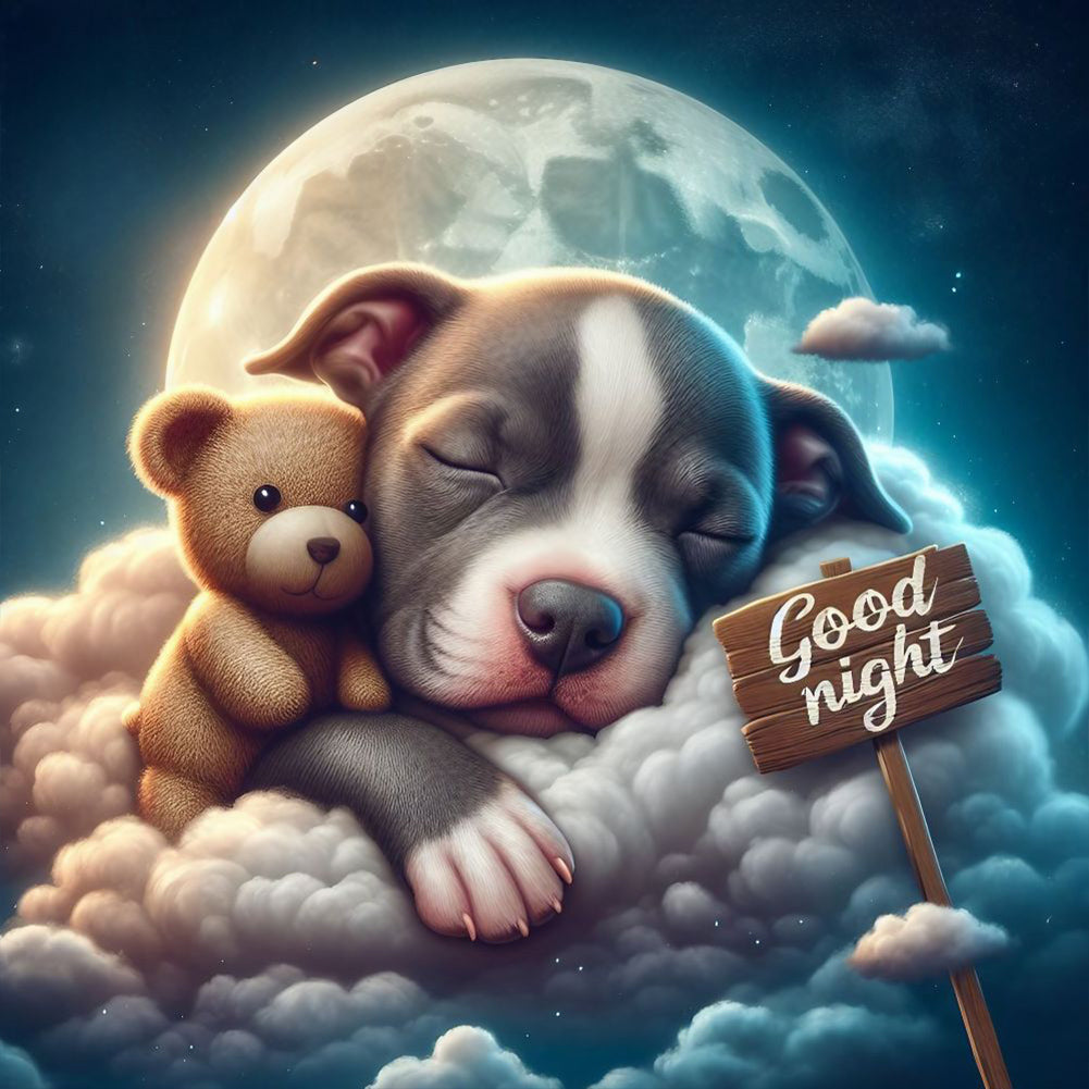 Diamond Painting - Full Round - Good night bear and puppy (30*30CM)