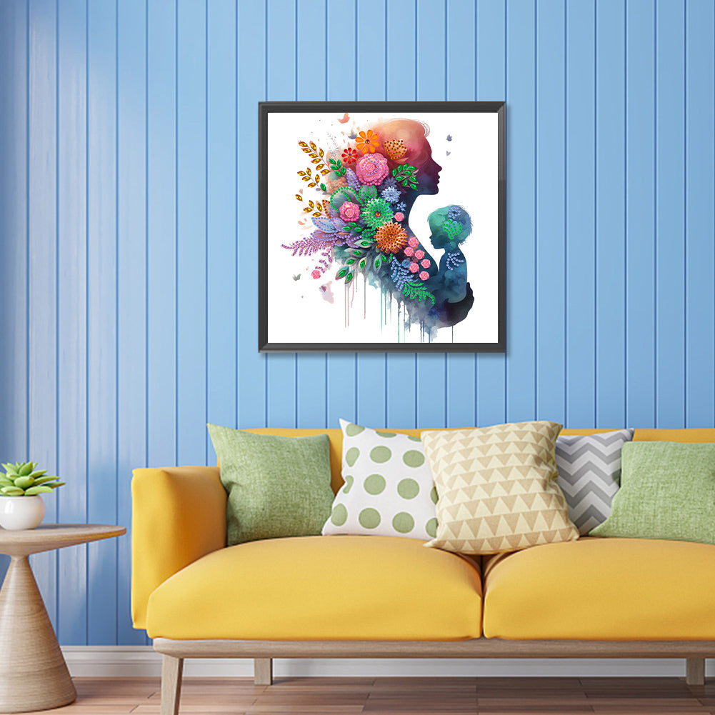 Diamond Painting - Partial Special Shaped - Mother and child silhouette (30*30CM)