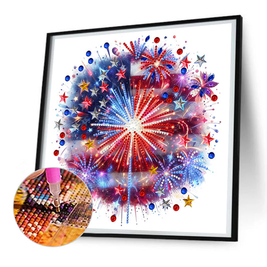 Diamond Painting - Partial Special Shaped - American flag fireworks (30*30CM)