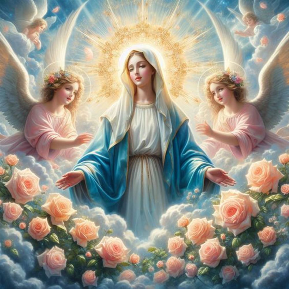 Diamond Painting - Full Round - Flowers, Madonna and Angels (30*30CM)