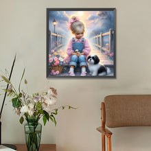 Load image into Gallery viewer, Diamond Painting - Full Round - Little girl and puppy in the garden (30*30CM)