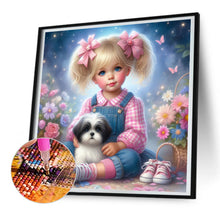 Load image into Gallery viewer, Diamond Painting - Full Round - Little girl and puppy in the garden (30*30CM)