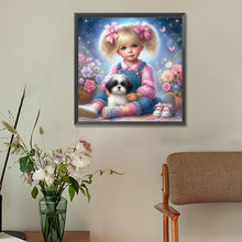 Load image into Gallery viewer, Diamond Painting - Full Round - Little girl and puppy in the garden (30*30CM)