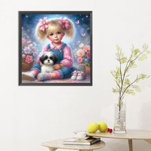 Load image into Gallery viewer, Diamond Painting - Full Round - Little girl and puppy in the garden (30*30CM)