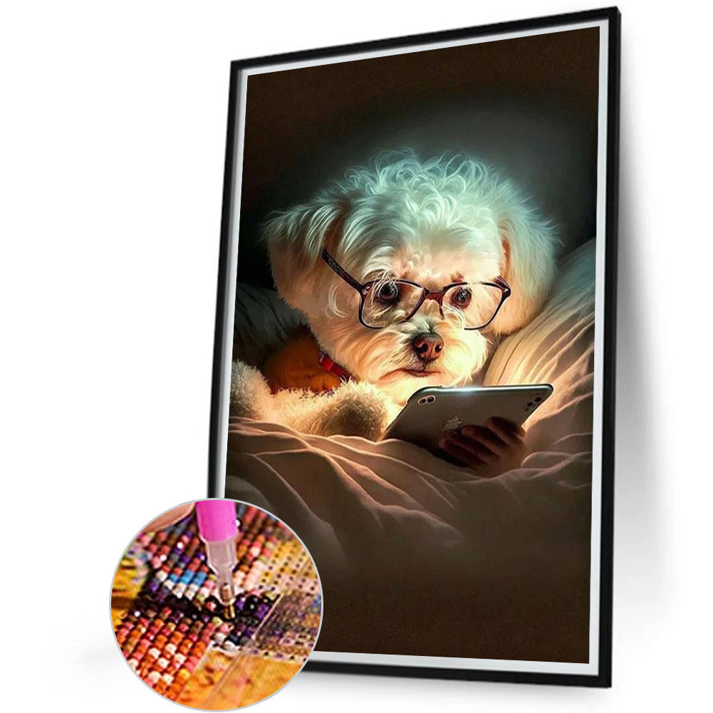 Diamond Painting - Full Round - reading puppy (45*60CM)