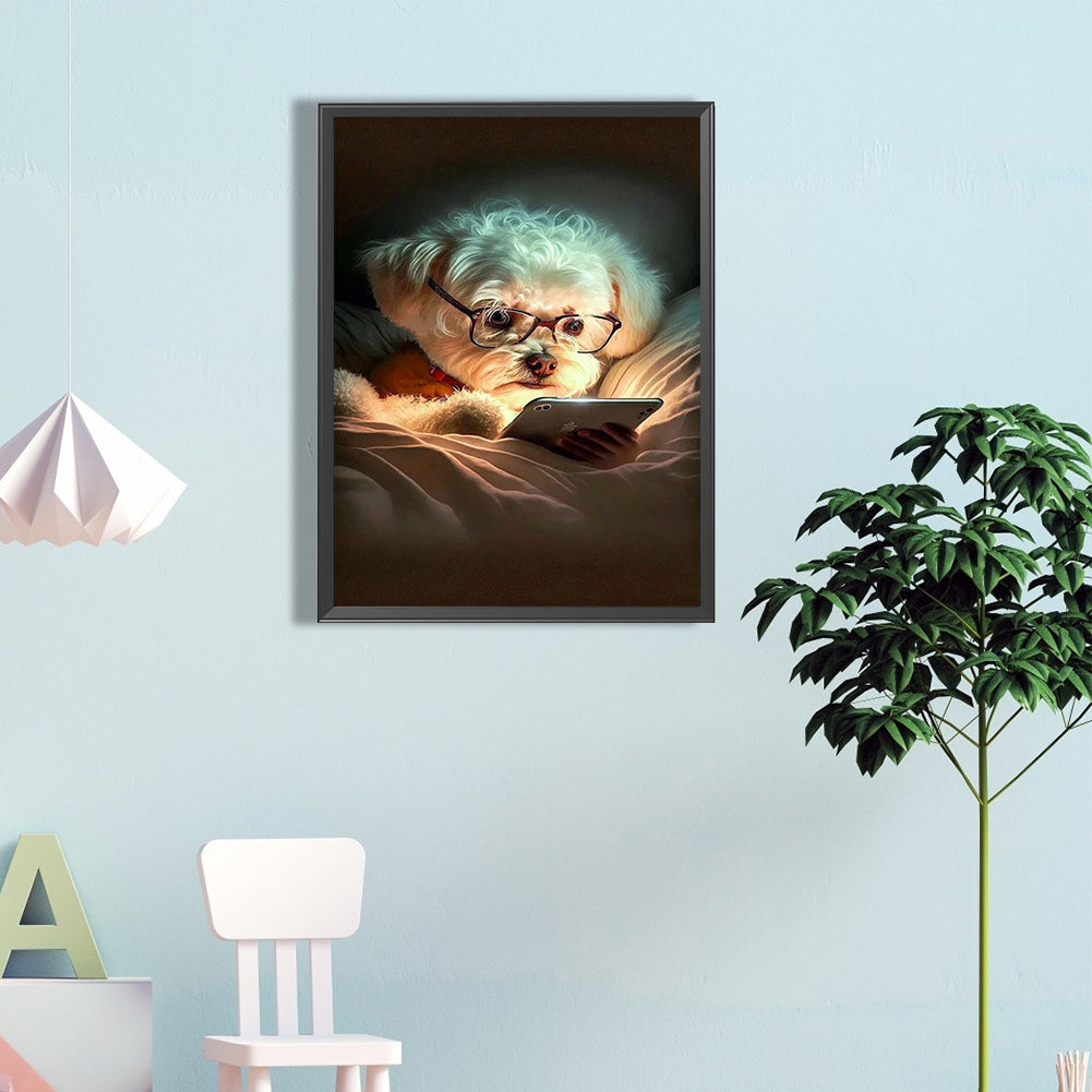 Diamond Painting - Full Round - reading puppy (45*60CM)