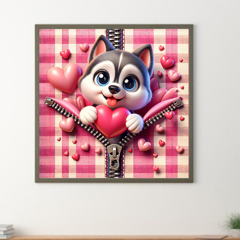 Diamond Painting - Full Round - Pink love puppy-Husky (30*30CM)