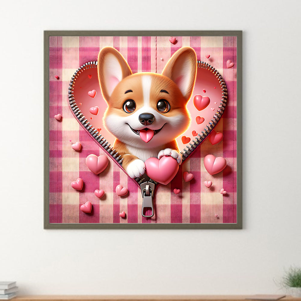 Diamond Painting - Full Round - Pink love puppy-Corgi (30*30CM)