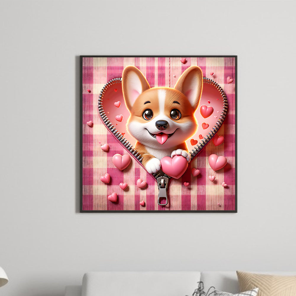 Diamond Painting - Full Round - Pink love puppy-Corgi (30*30CM)