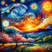 Load image into Gallery viewer, Diamond Painting - Full Round - Colored lead painting of starry sky and countryside (40*40CM)