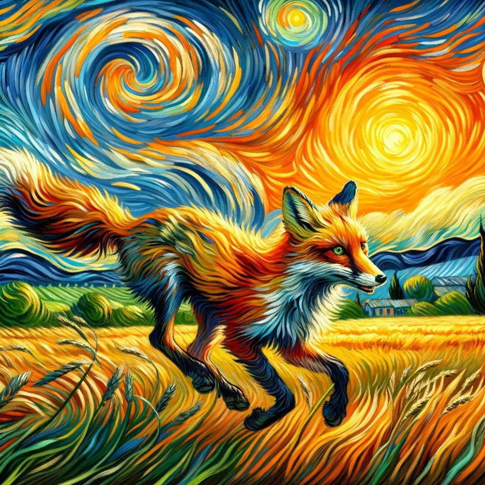 Diamond Painting - Full Round - Colored lead painting of rice field fox (40*40CM)
