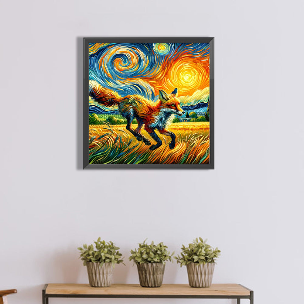 Diamond Painting - Full Round - Colored lead painting of rice field fox (40*40CM)