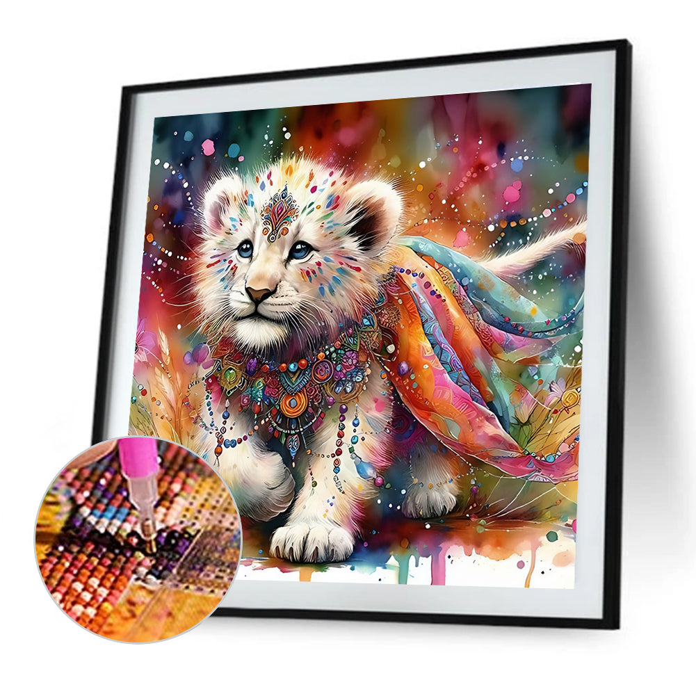 Diamond Painting - Full Round - Indian white lion with colorful feathers (40*40CM)