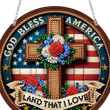 Load image into Gallery viewer, Acrylic Suncatcher Window Door Sign Hanging Garden Decor (Patriotic Cross Flag)