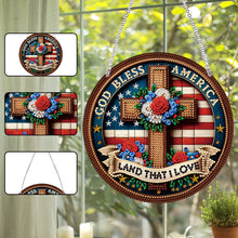 Load image into Gallery viewer, Acrylic Suncatcher Window Door Sign Hanging Garden Decor (Patriotic Cross Flag)