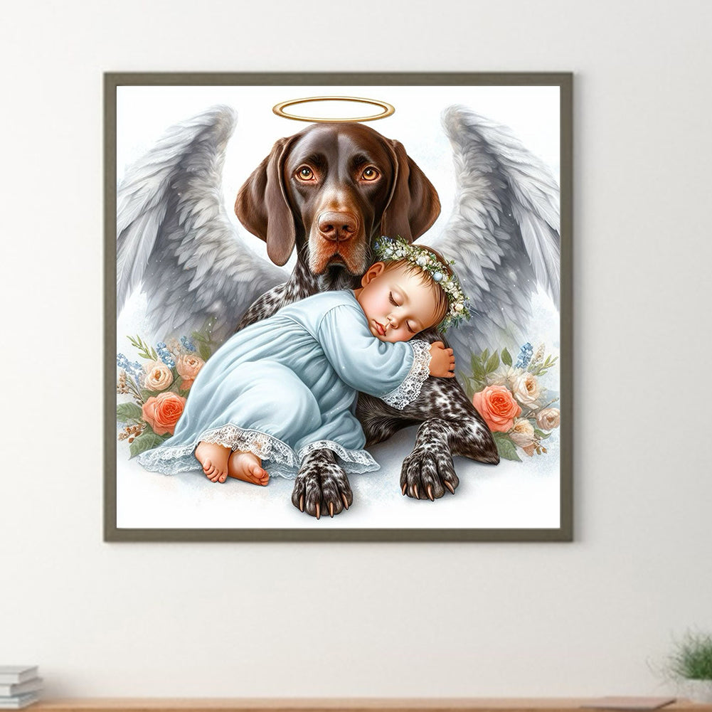 Diamond Painting - Full Round - Angel dog and baby (30*30CM)