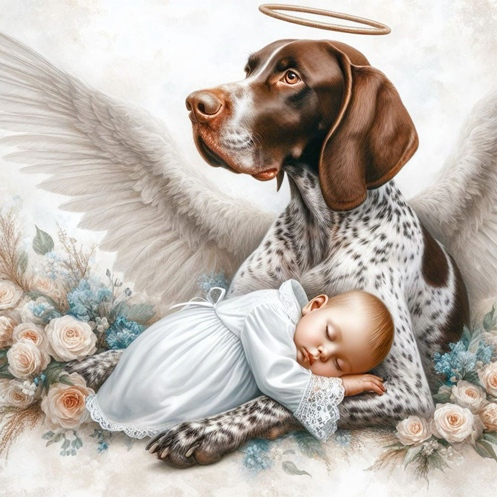 Diamond Painting - Full Round - Angel dog and baby (30*30CM)