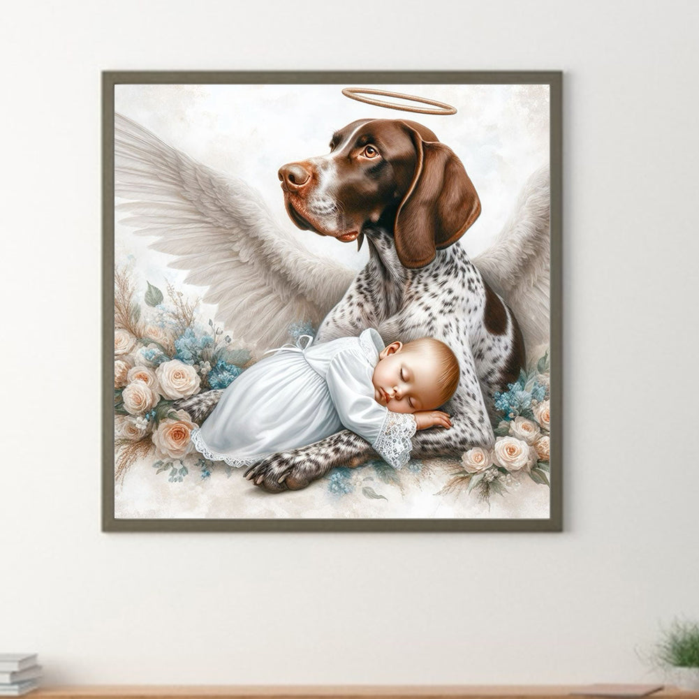 Diamond Painting - Full Round - Angel dog and baby (30*30CM)