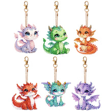 Load image into Gallery viewer, 6 Pcs Double Side Dragon Diamond Art Keyring for Zipper Charm Bag Charms Pendant