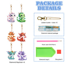 Load image into Gallery viewer, 6 Pcs Double Side Dragon Diamond Art Keyring for Zipper Charm Bag Charms Pendant