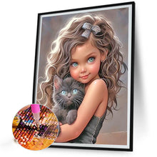 Load image into Gallery viewer, Diamond Painting - Full Round - little girl holding cat (40*50CM)