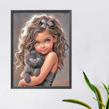 Load image into Gallery viewer, Diamond Painting - Full Round - little girl holding cat (40*50CM)