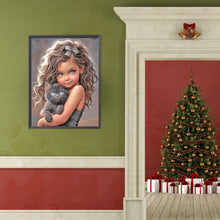 Load image into Gallery viewer, Diamond Painting - Full Round - little girl holding cat (40*50CM)