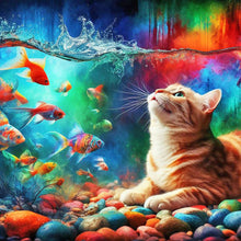 Load image into Gallery viewer, Diamond Painting - Full Round - Goldfish and Orange Cat (40*40CM)