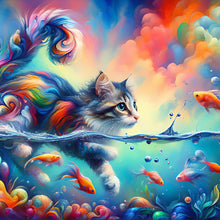 Load image into Gallery viewer, Diamond Painting - Full Round - Goldfish and colorful cat (40*40CM)