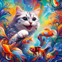 Load image into Gallery viewer, Diamond Painting - Full Round - Goldfish and black and white cat (40*40CM)