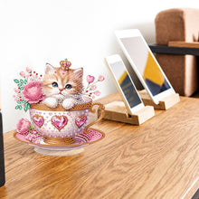 Load image into Gallery viewer, Special Shape Single-Side Cute Cat in Cup Desktop Diamond Art Kit for Home Decor