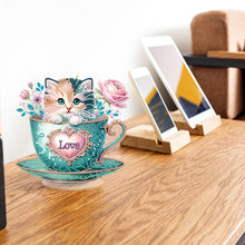 Load image into Gallery viewer, Special Shape Single-Side Cute Cat in Cup Desktop Diamond Art Kit for Home Decor